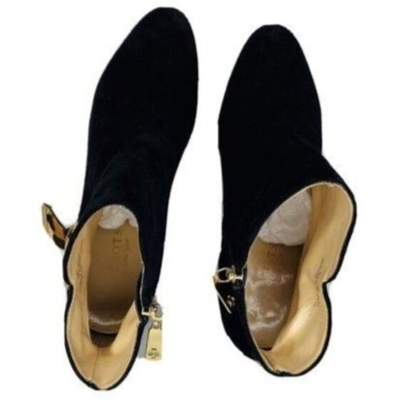 Talbots Leather High Cone Heel  Booties Leopard Calf Hair Bows  ize 10B Black - Picture 9 of 11